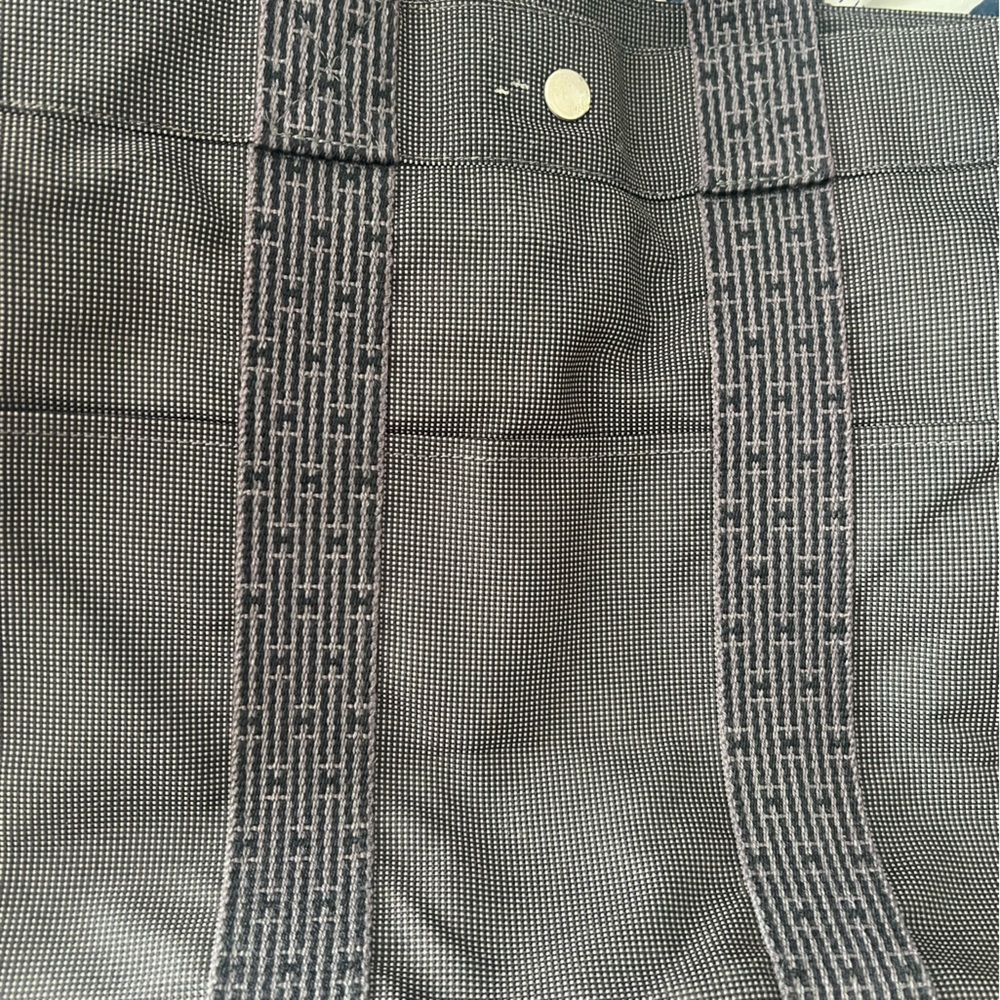 Large Hermes Yale Line Black check Canvas Tote - Picture 10 of 15